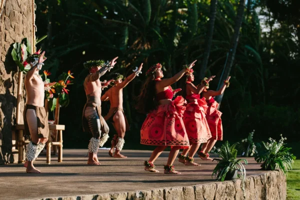 Hula dancers performing at Grand Wailea Luau in Maui.