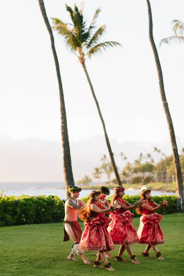 Authentic Hawaiian hula performance at Wailea Luau in Maui.